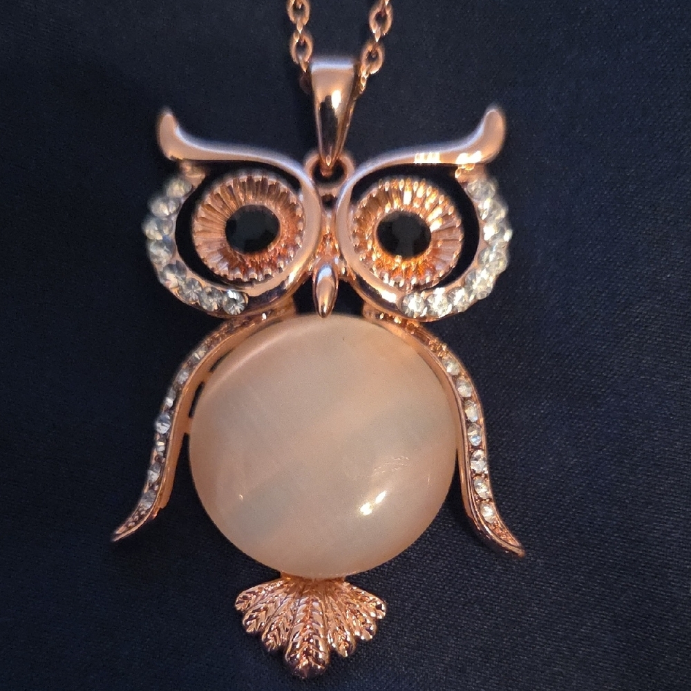 Elegant Owl Pendant Necklace in Rose Gold Finish - Picture 2 of 6